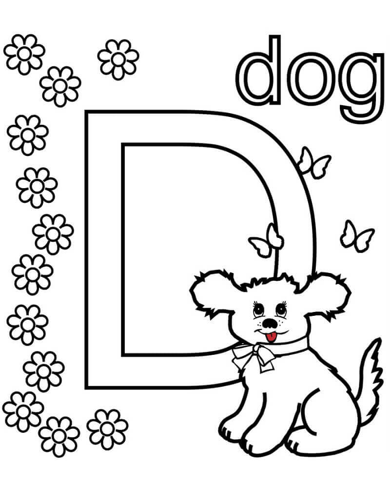 Dibujo de Perro Letra D 1 para Colorear