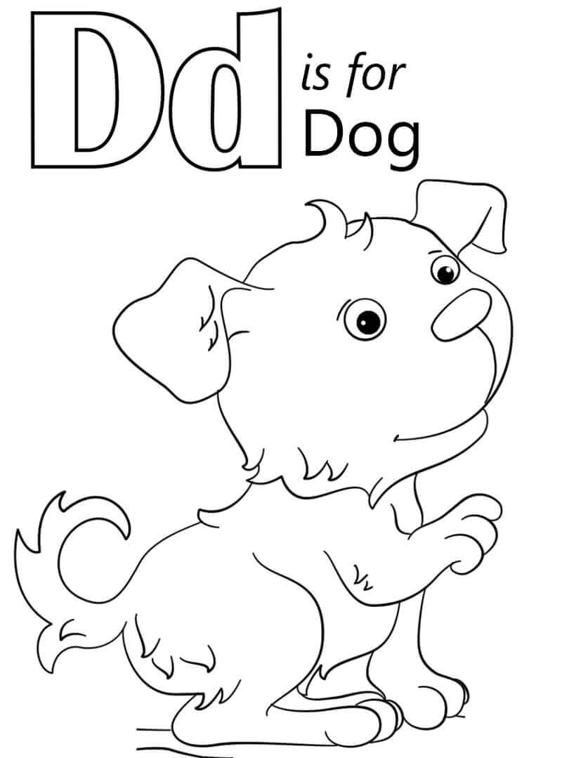 Dibujo de Perro Letra D para Colorear