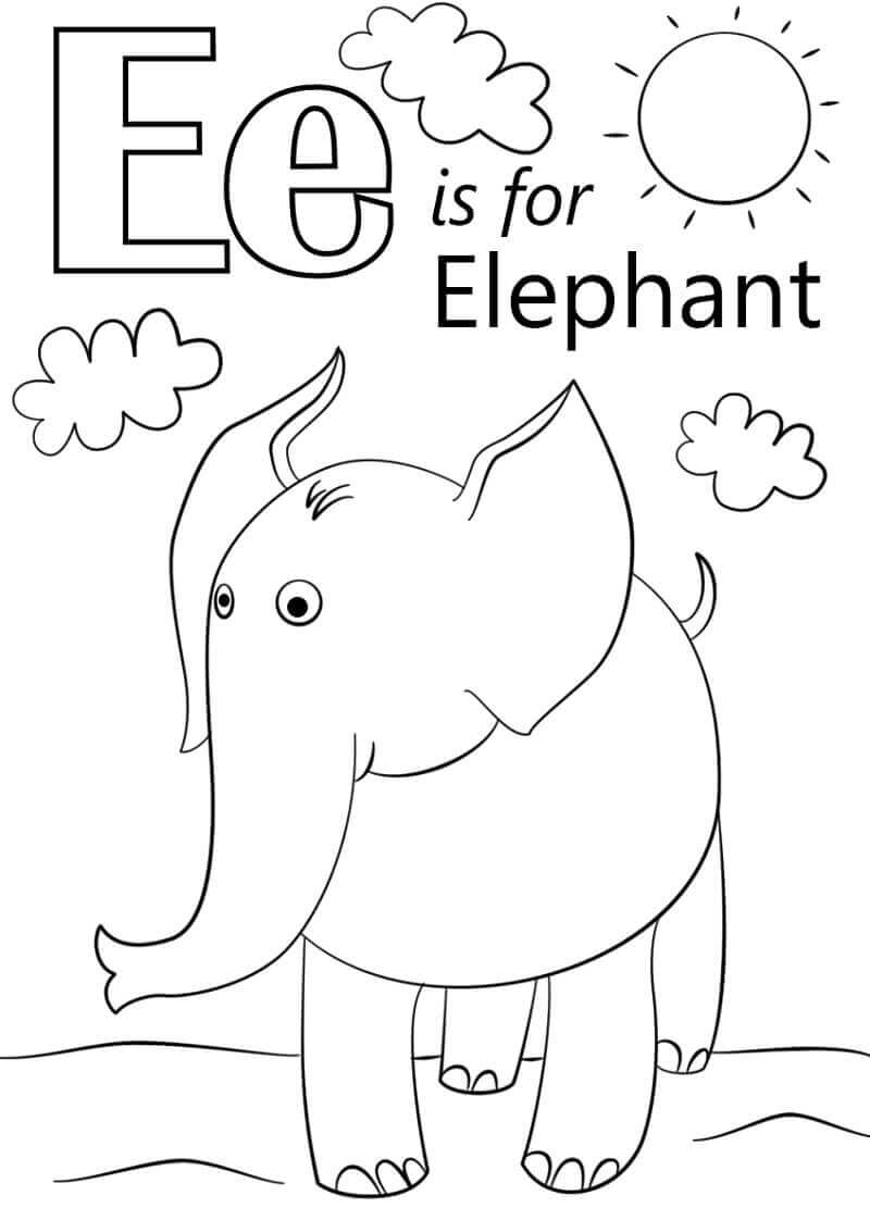 Dibujo de Elefante Letra e para Colorear