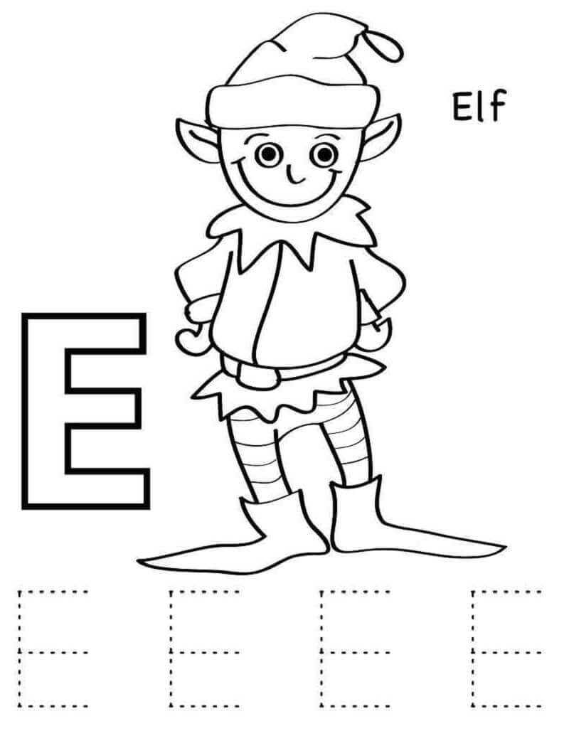 Dibujo de Elfo Letra e para Colorear