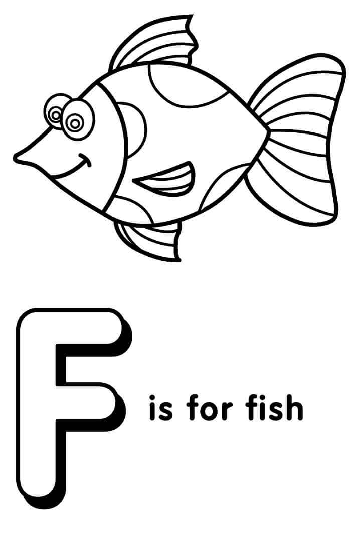 Dibujo de Pez Riendo Letra F para Colorear