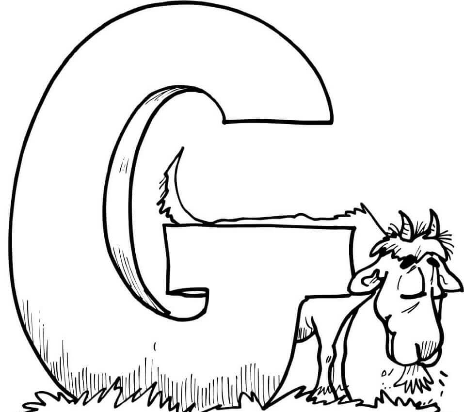 Dibujo de Cabra Comiendo Letra G para Colorear