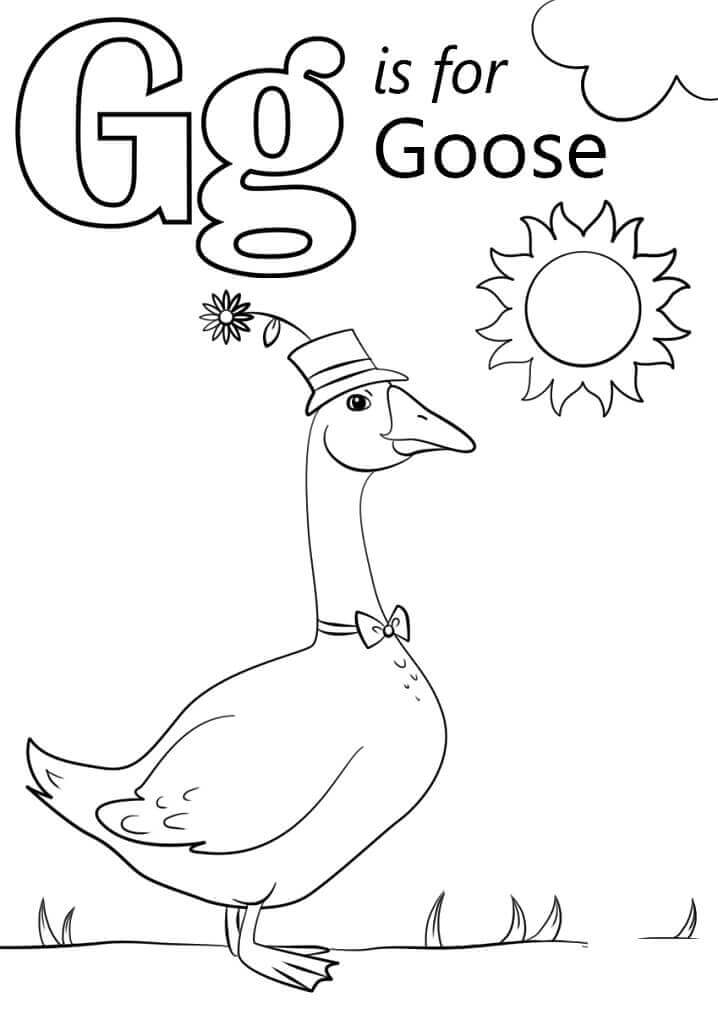 Dibujo de Letra de Ganso G para Colorear