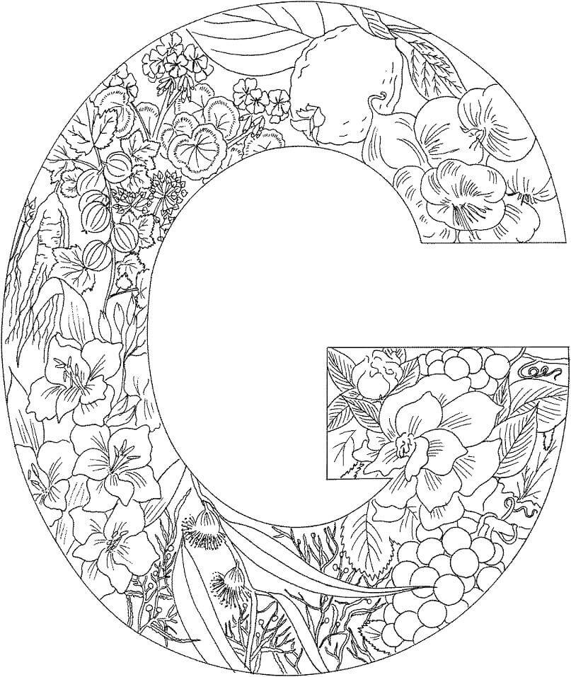 Dibujo de Letra G Flor para Colorear