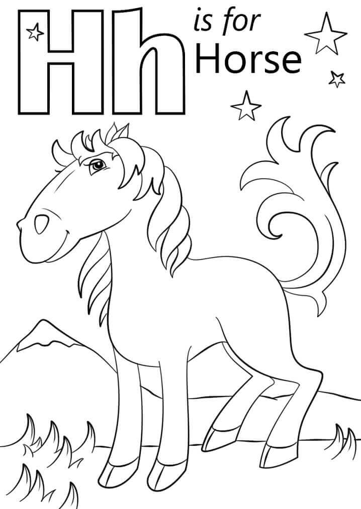 Dibujo de Caballo Letra H para Colorear