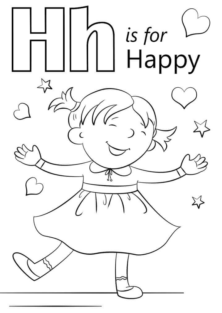 Dibujo de Feliz Letra H para Colorear