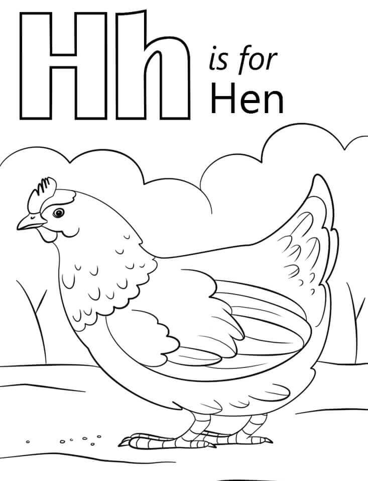 Dibujo de Gallina Letra H para Colorear