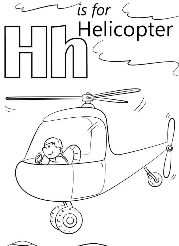 Dibujo de Helicóptero Letra H para Colorear