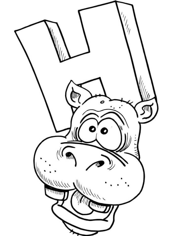 Dibujo de Hipopótamo de Cabeza de Letra H para Colorear