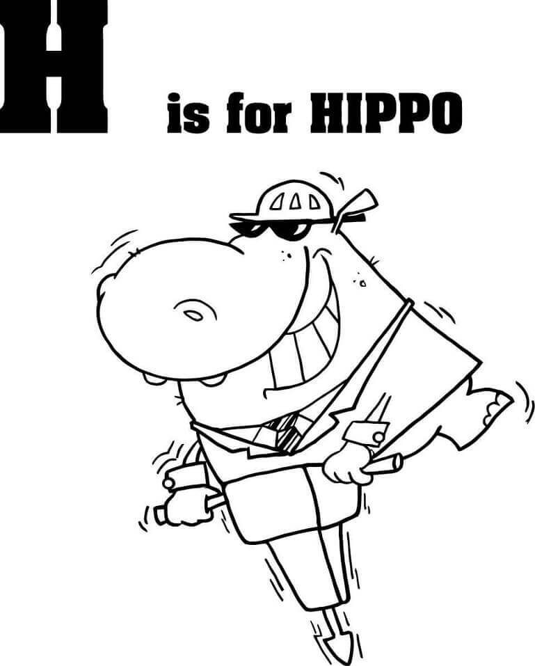 Dibujo de Hipopótamo Letra H para Colorear