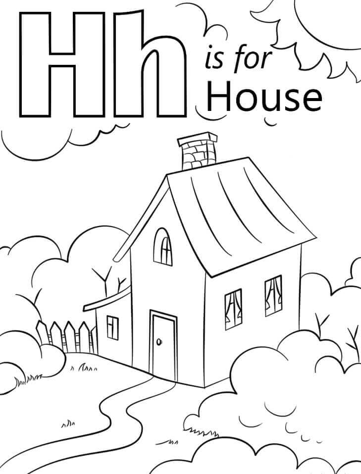 Dibujo de Letra de Casa H para Colorear