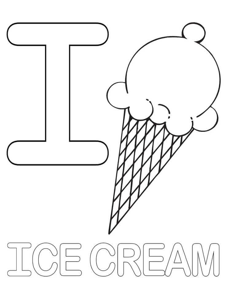 Dibujo de Helado de Letra I Lindo para Colorear