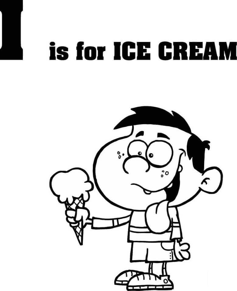 Dibujo de La Letra I Es para Helado para Colorear