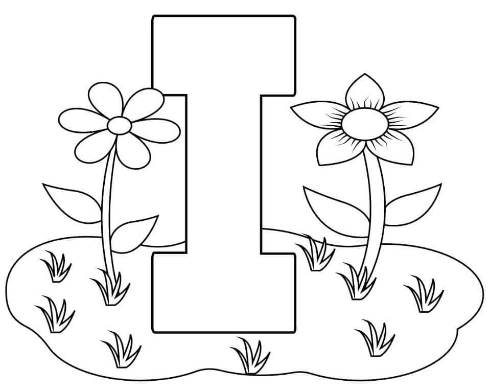 Dibujo de Letra I Flor para Colorear
