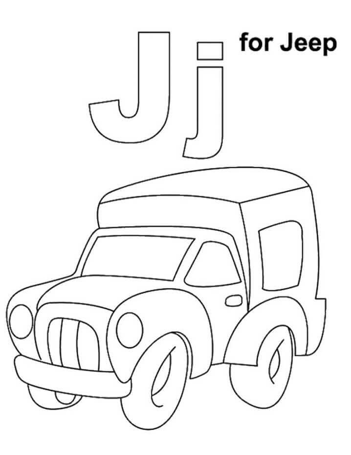Dibujo de Jeep Letra J para Colorear