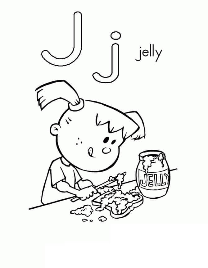 Dibujo de Letra de Gelatina J para Colorear