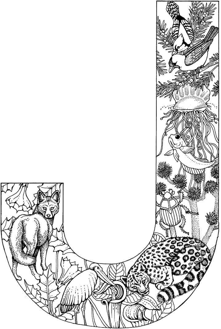 Dibujo de Letra J Animal para Colorear