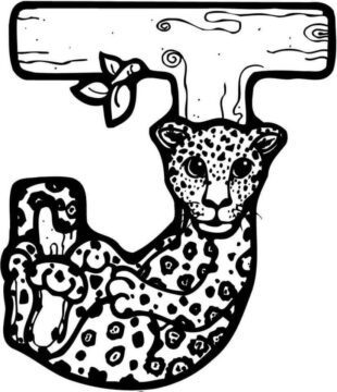 Dibujo de Letra J Jaguar Lindo para Colorear