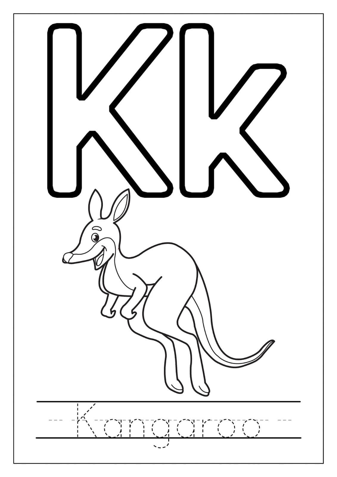 Dibujo de Letra K Canguro para Colorear