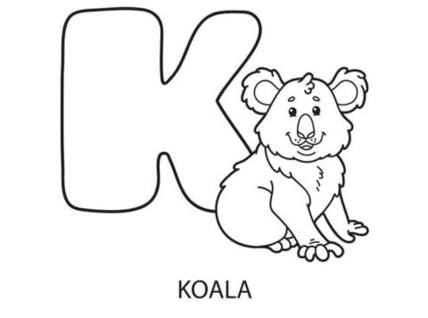 Dibujo de Letra K y Koala para Colorear