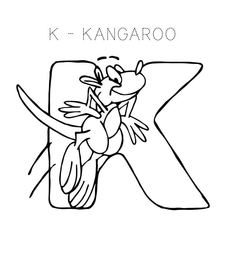 Dibujo de Letra K y Salto Canguro para Colorear