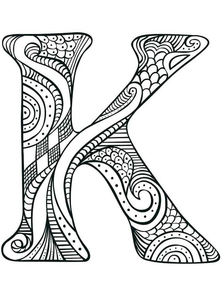 Dibujo de Mandala Letra K para Colorear