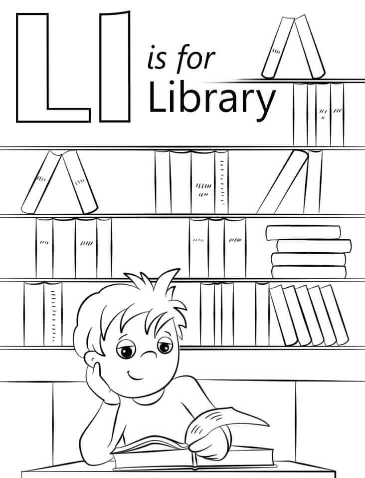 Dibujo de Biblioteca Letra L para Colorear