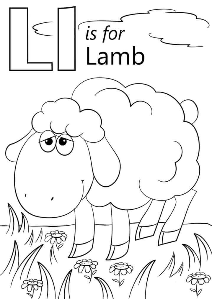 Dibujo de Cordero Letra L para Colorear