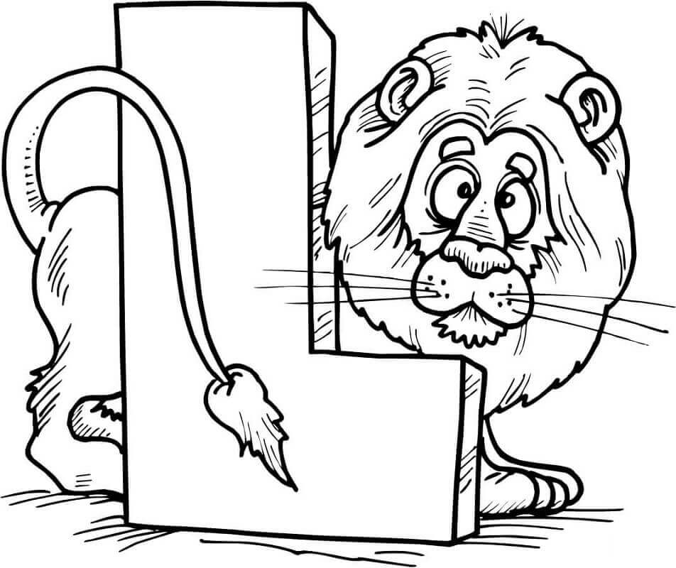 Dibujo de Letra L león Lindo para Colorear