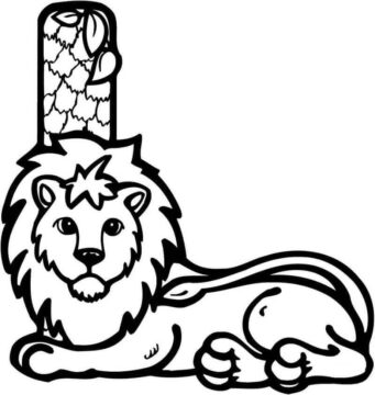 Dibujo de Letra L león Sentado para Colorear