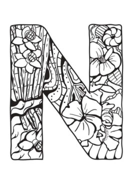 Dibujo de Letra N Flor para Colorear