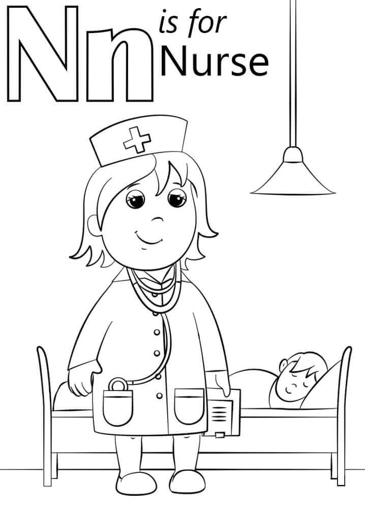 Dibujo de Nurse Letter N para Colorear
