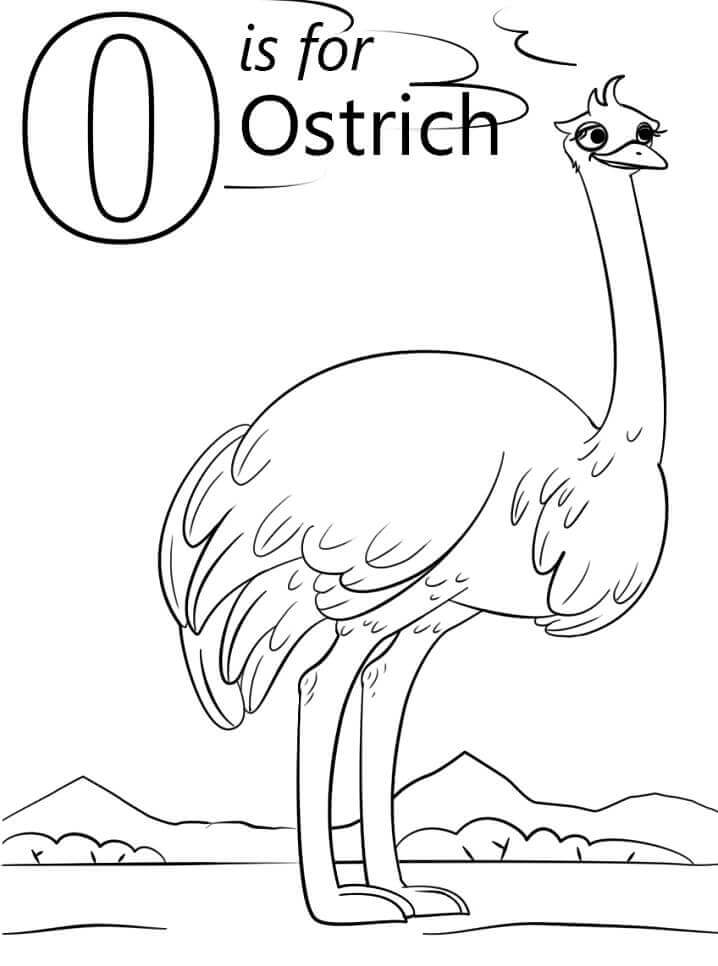 Dibujo de Avestruz Letra o para Colorear