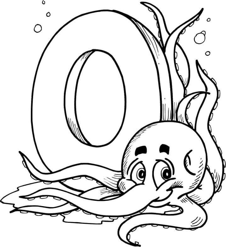 Dibujo de Letra o Pulpo Nadando para Colorear