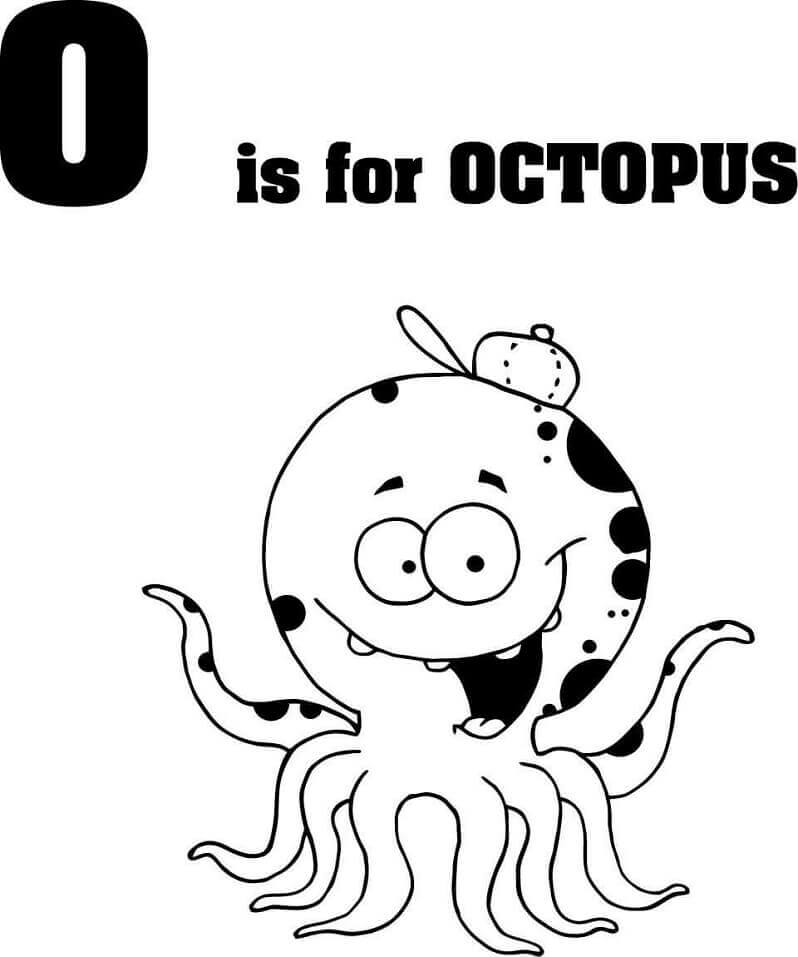 Dibujo de Pulpo Divertido Letra o para Colorear