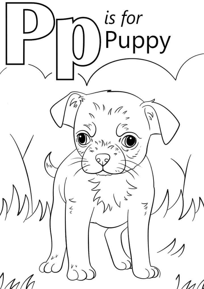Dibujo de Cachorro Letra P para Colorear