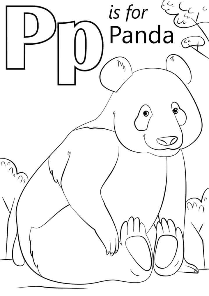 Dibujo de Panda Letra P para Colorear