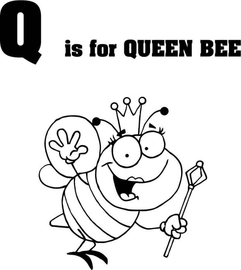 Dibujo de Abeja Reina Letra Q para Colorear