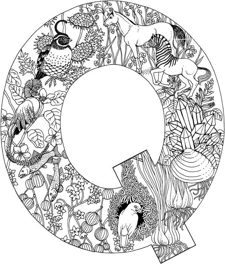 Dibujo de Letra Q Animal para Colorear