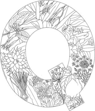 Dibujo de Letra Q Flor para Colorear