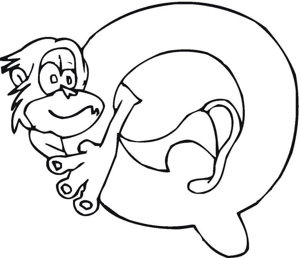 Dibujo de Letra Q Mono para Colorear