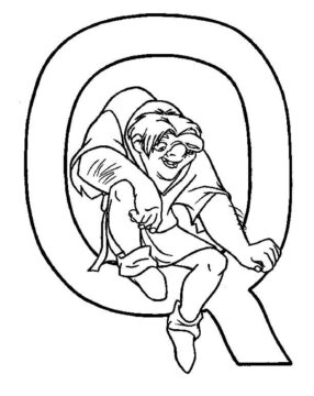 Dibujo de Quasimodo Letra Q para Colorear