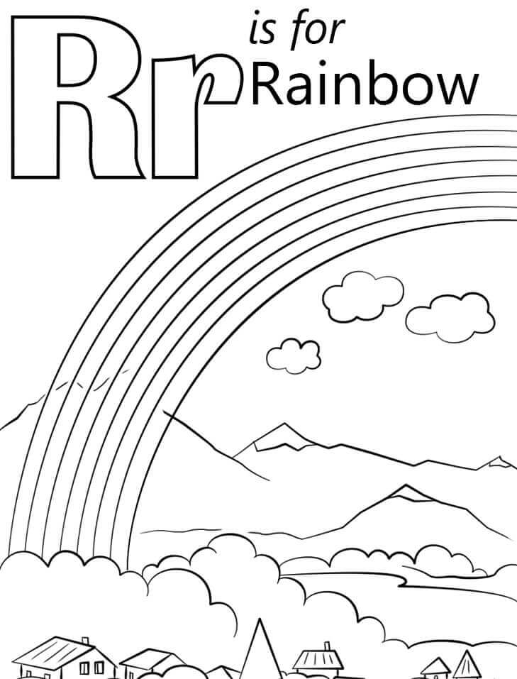 Dibujo de Arcoíris Letra R para Colorear