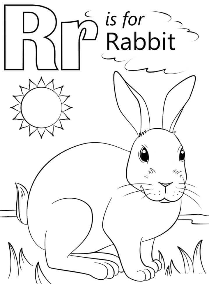 Dibujo de Conejo Letra R para Colorear