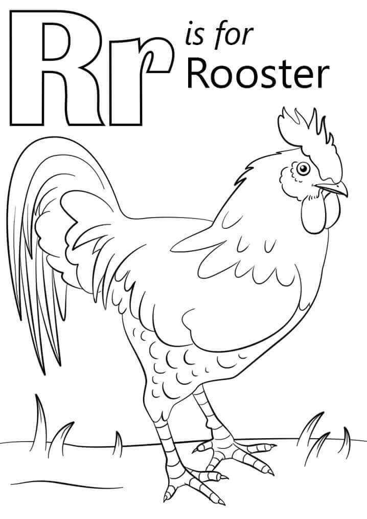 Dibujo de Gallo Fresco Letra R para Colorear
