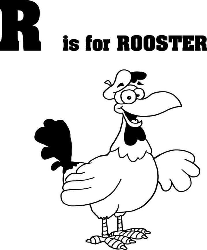 Dibujo de Gallo Gracioso Letra R para Colorear