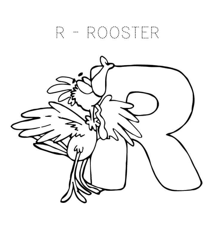 Dibujo de Gallo Letra R para Colorear
