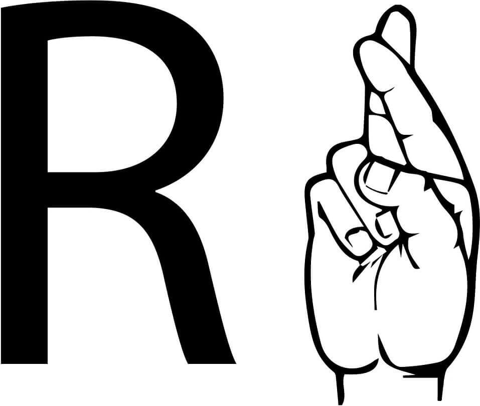 Dibujo de Letra R y Mano para Colorear