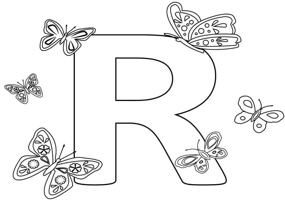 Dibujo de Letra R y Mariposa para Colorear