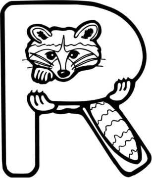 Dibujo de Mapache Letra R para Colorear